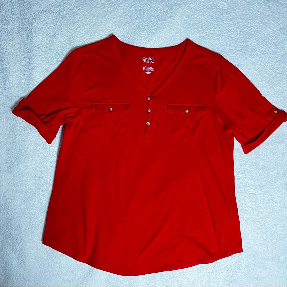Croft & Barrow Vivid Red Buttoned Casual, relaxed, stylish, golfing. Size L